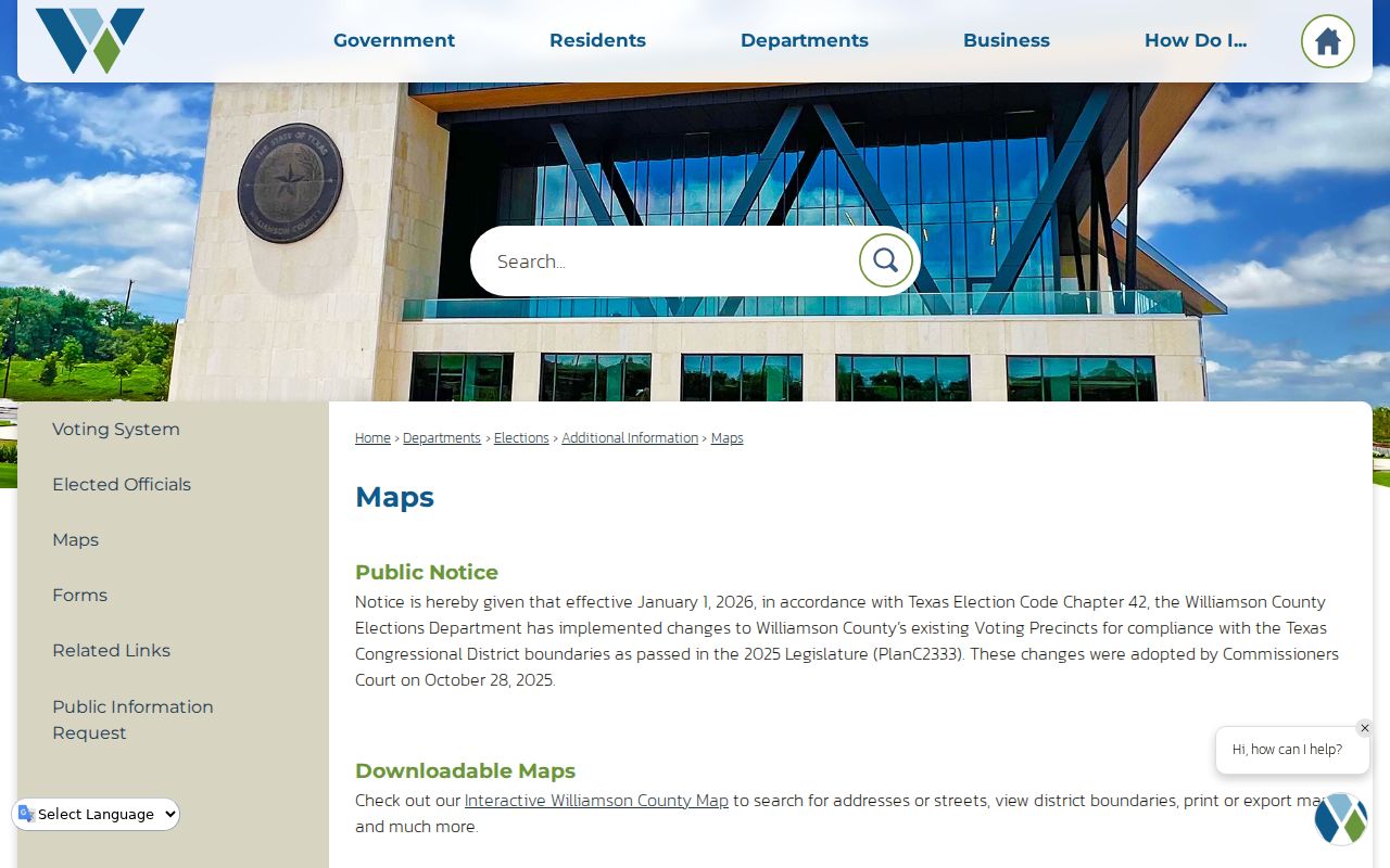 Brushy Creek neighbors lookup showing Williamson County maps and precinct resources