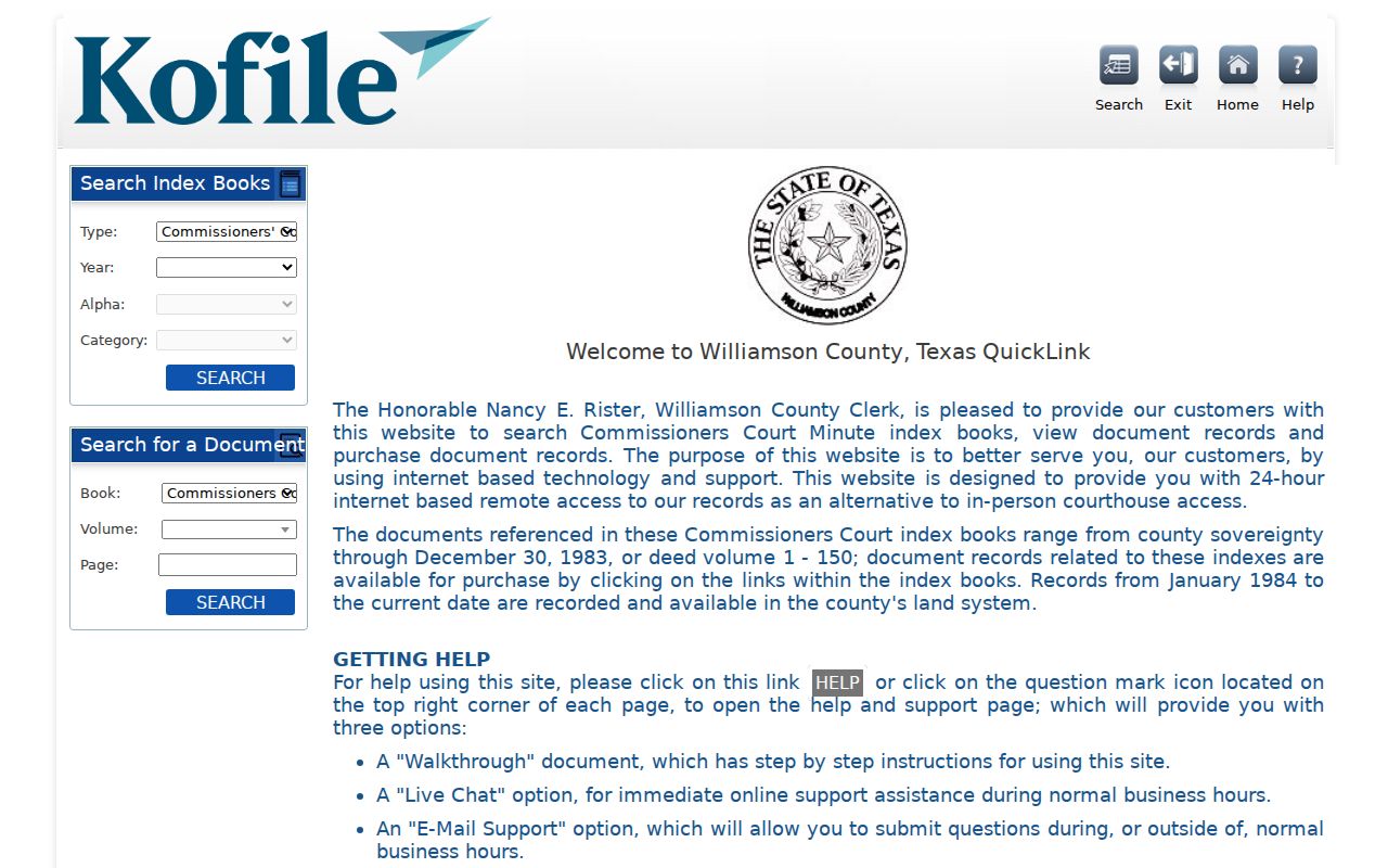 Brushy Creek previous residents search using Williamson historical deed QuickLink