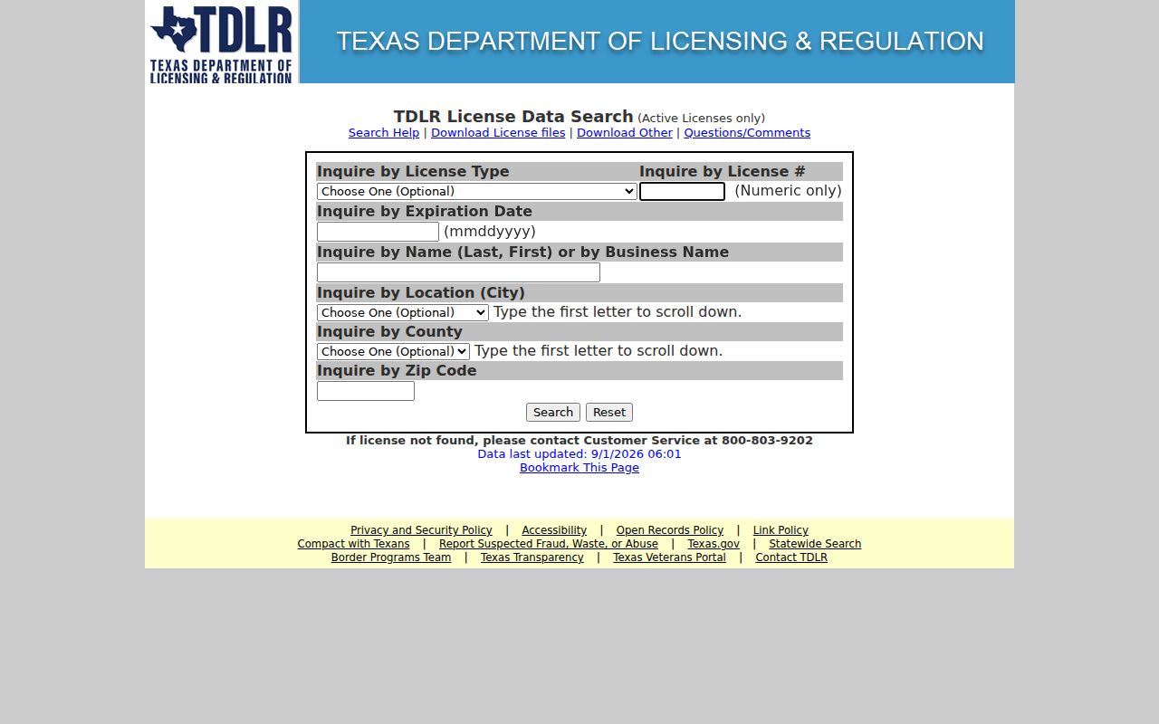 Brushy Creek resident lookup using the Texas license search page