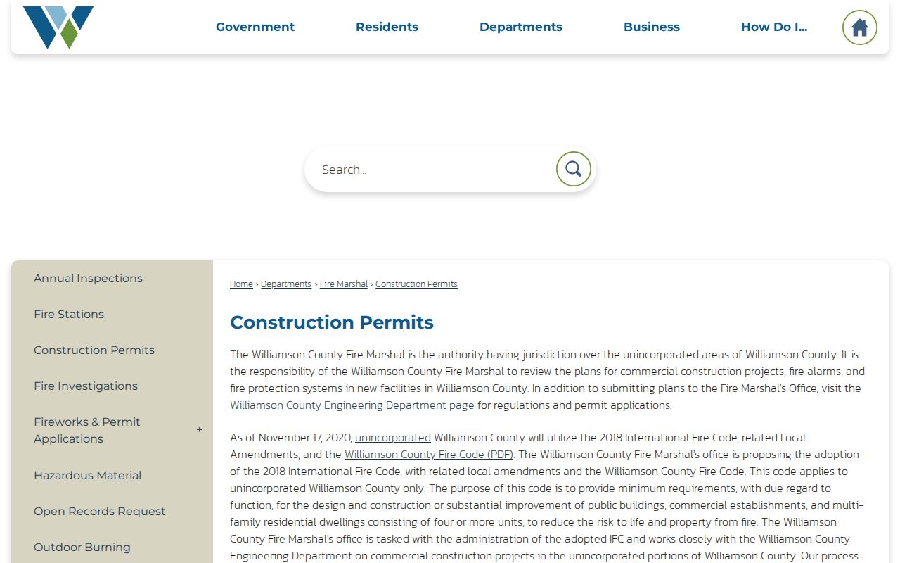 Brushy Creek street directory Williamson County construction permits page