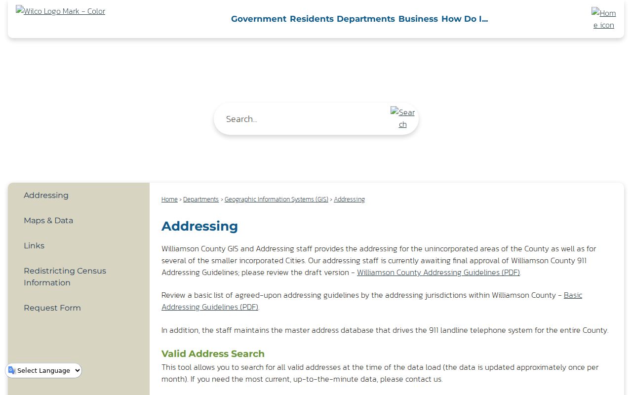 Brushy Creek street directory Williamson County Addressing page